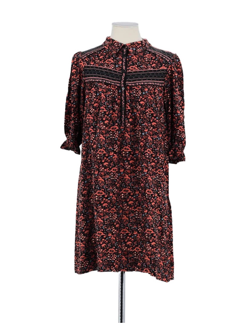 ba&sh Muse Dress -Black and Pink Floral Elbow Sleeve Dress